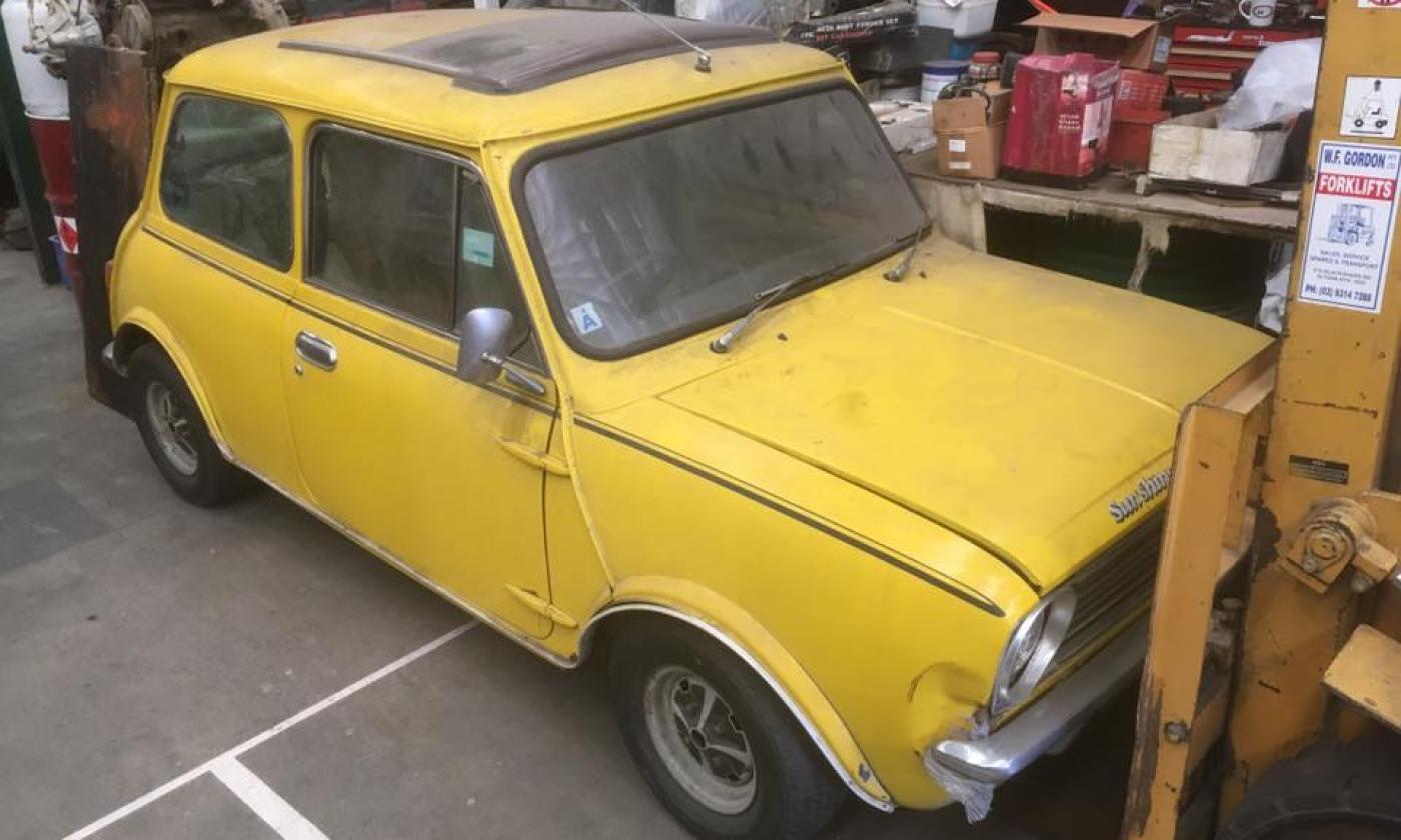 October 1977 Leyland Mini Sunshine sunroof images yellow devil unrestored (2).jpg